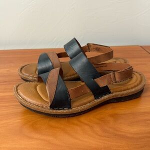 Born Taye Leather Sandals Black Maple Brown Strappy Comfort Slingback Traction 9